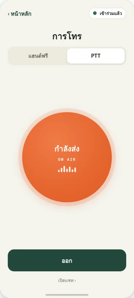 หน้าจออสายสื่อสาร ปุ่ม PTT ถูกกดระหว่างการส่ง